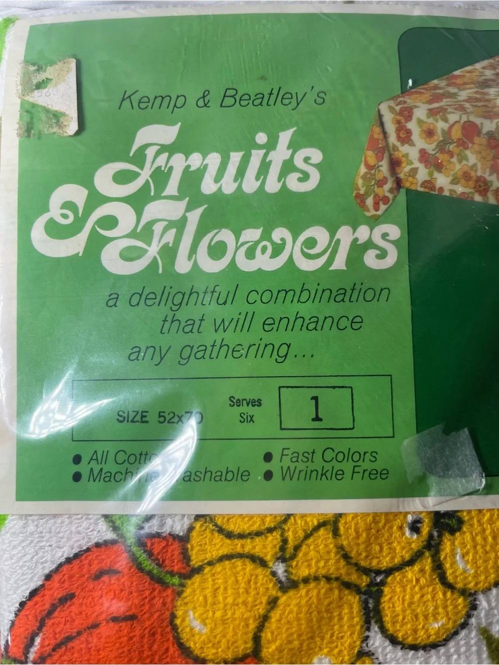 Vintage 70s Kemp & Beatley Terry Cloth Tablecloth Fruits & Flowers 52x70 NEW